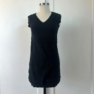 Vintage APC Rue Madame Paris Black Textured Knit Cotton V-Neck Sweater Dress XS